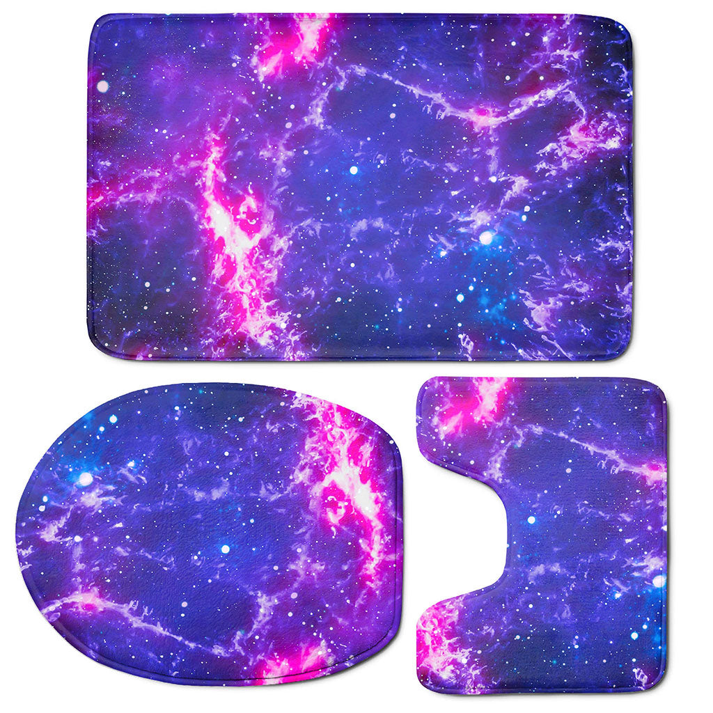 Dark Purple Universe Galaxy Space Print 3 Piece Bath Mat Set