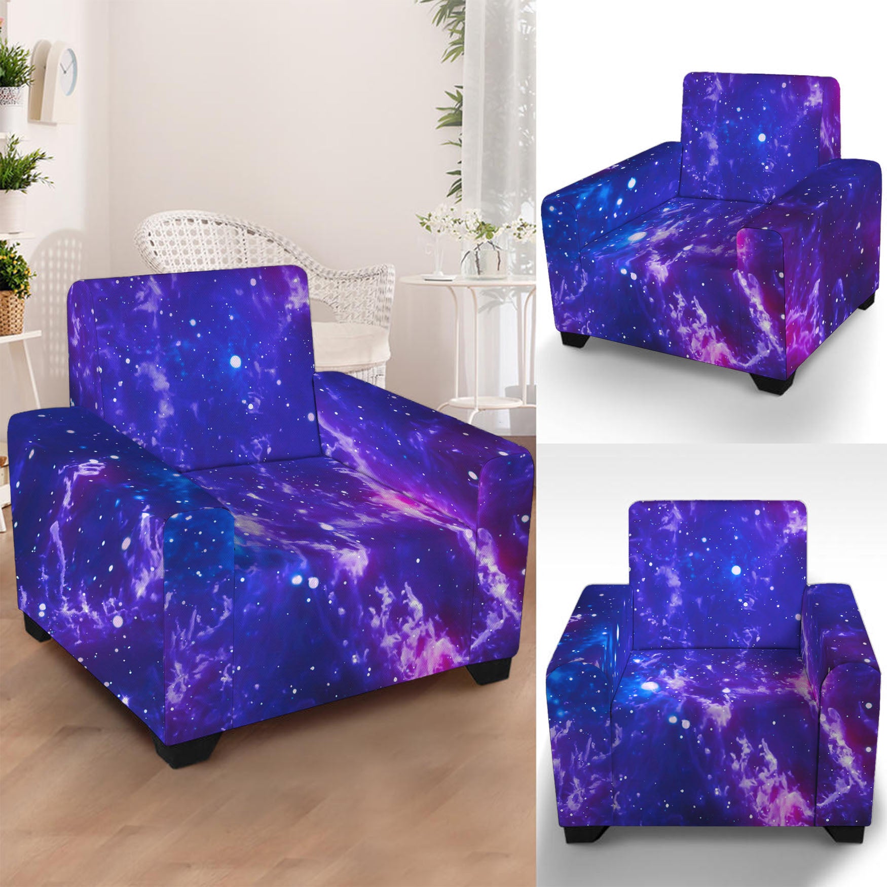 Dark Purple Universe Galaxy Space Print Armchair Slipcover