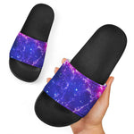 Dark Purple Universe Galaxy Space Print Black Slide Sandals