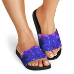 Dark Purple Universe Galaxy Space Print Black Slide Sandals