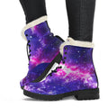 Dark Purple Universe Galaxy Space Print Faux Fur Leather Boots