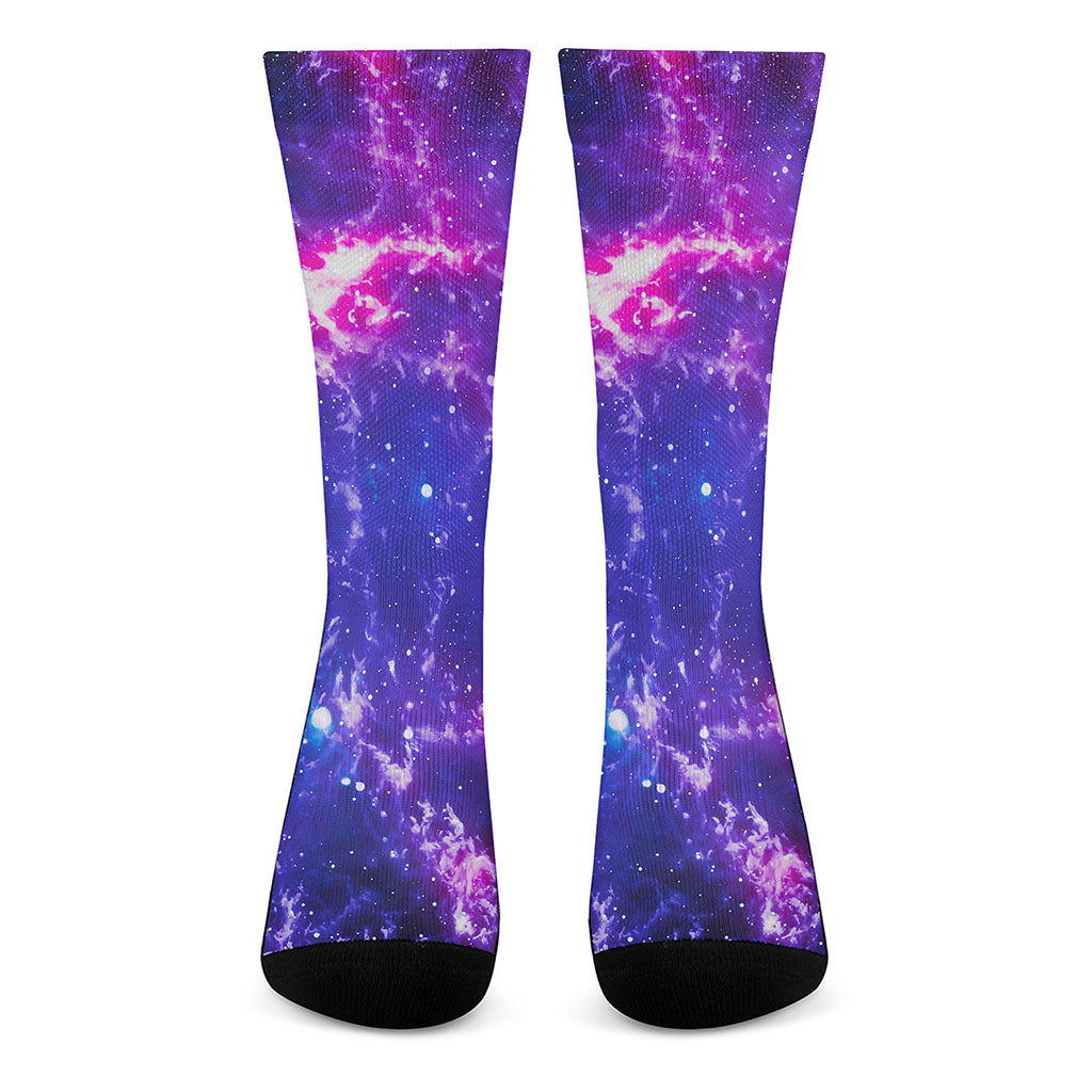 Dark Purple Universe Galaxy Space Print Crew Socks