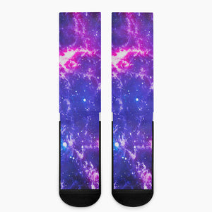 Dark Purple Universe Galaxy Space Print Crew Socks