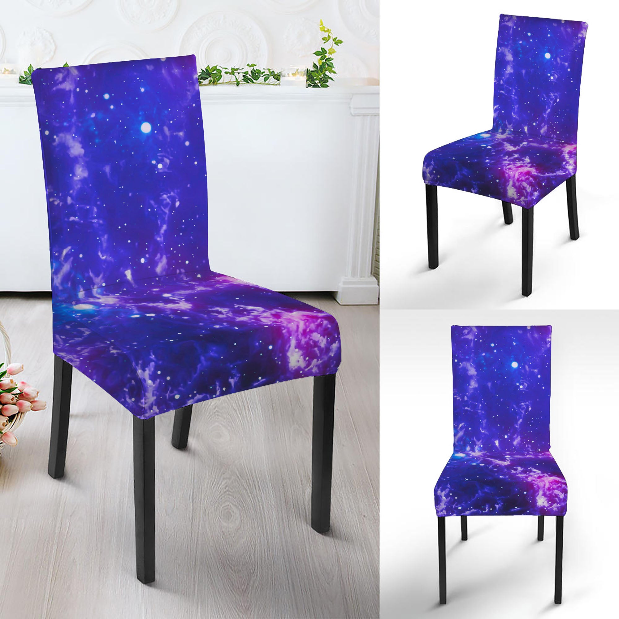 Dark Purple Universe Galaxy Space Print Dining Chair Slipcover