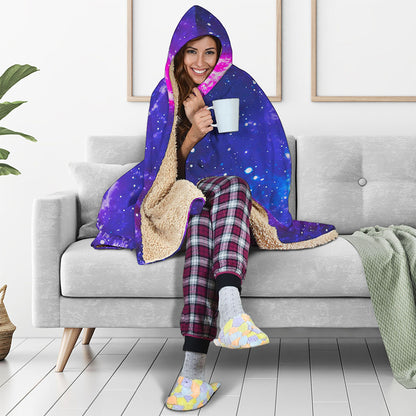 Dark Purple Universe Galaxy Space Print Hooded Blanket