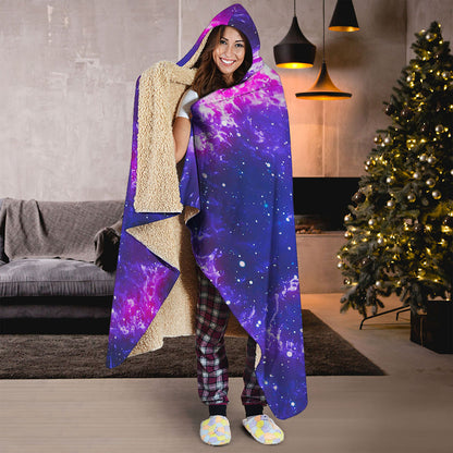 Dark Purple Universe Galaxy Space Print Hooded Blanket