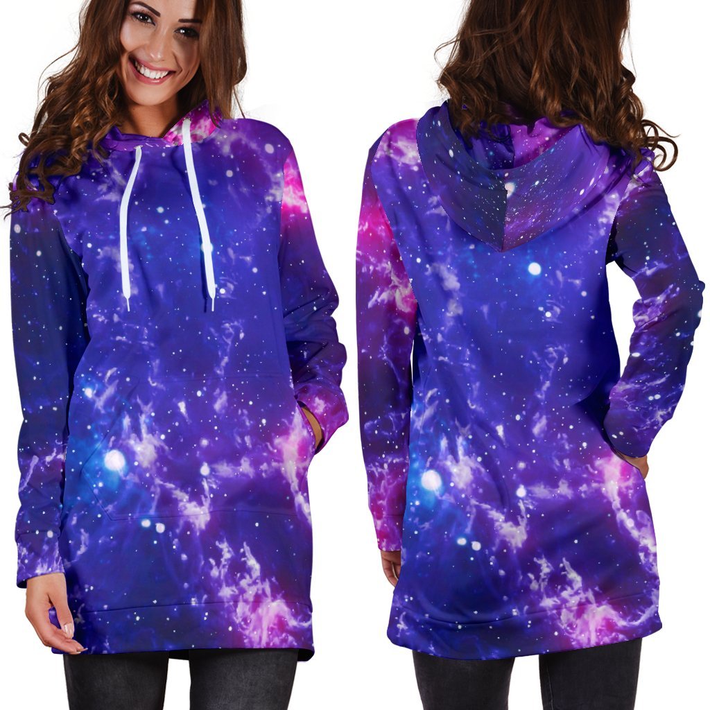 Dark Purple Universe Galaxy Space Print Hoodie Dress GearFrost