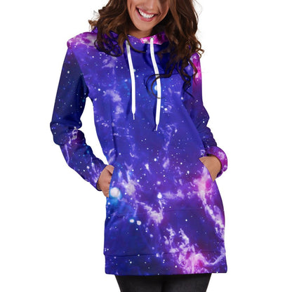 Dark Purple Universe Galaxy Space Print Hoodie Dress GearFrost