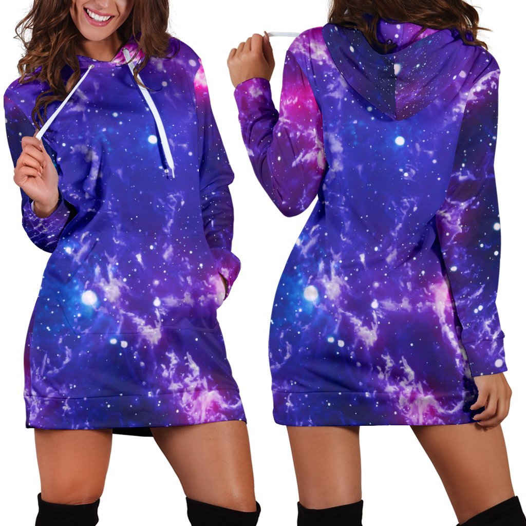 Dark Purple Universe Galaxy Space Print Hoodie Dress GearFrost