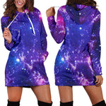 Dark Purple Universe Galaxy Space Print Hoodie Dress GearFrost