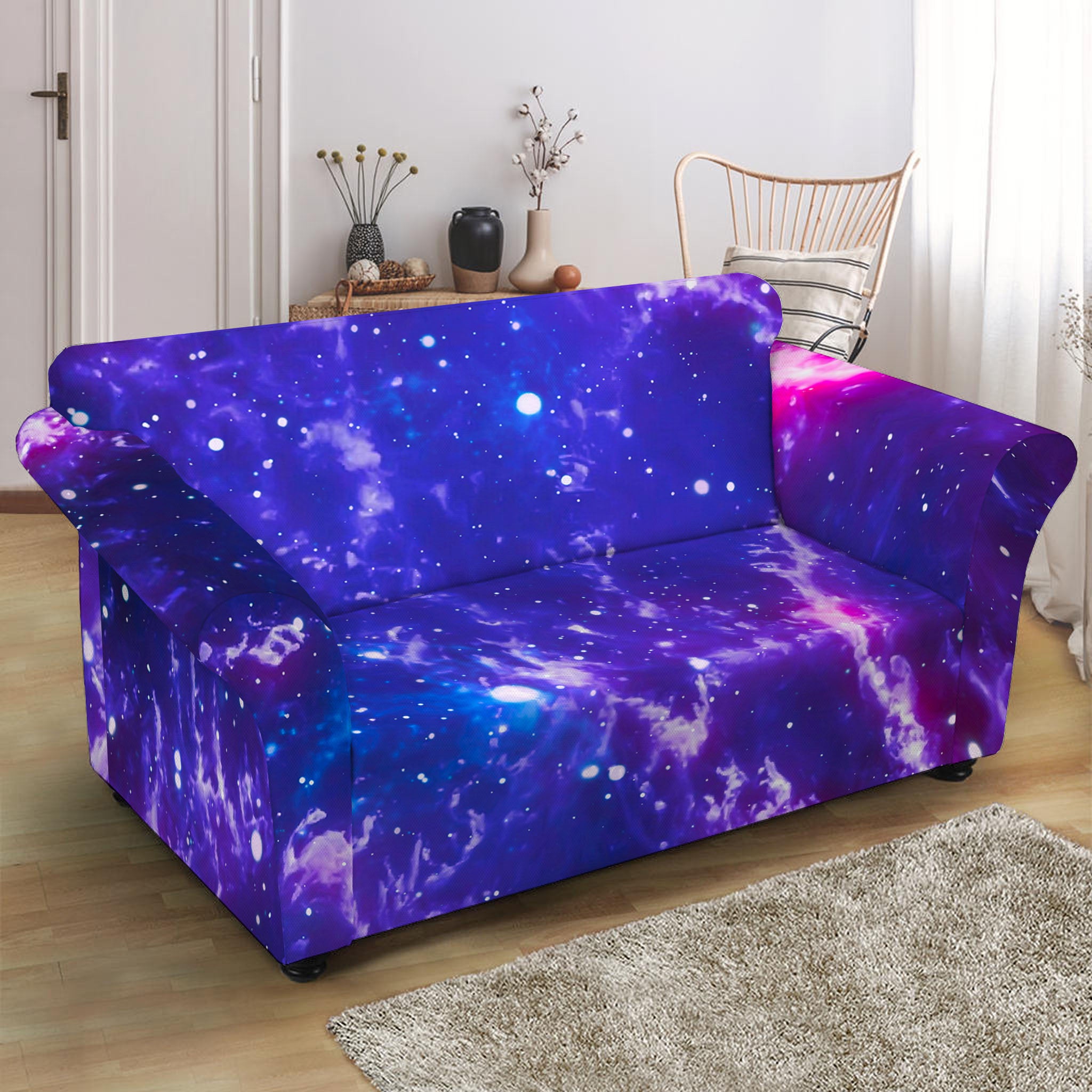 Dark Purple Universe Galaxy Space Print Loveseat Slipcover