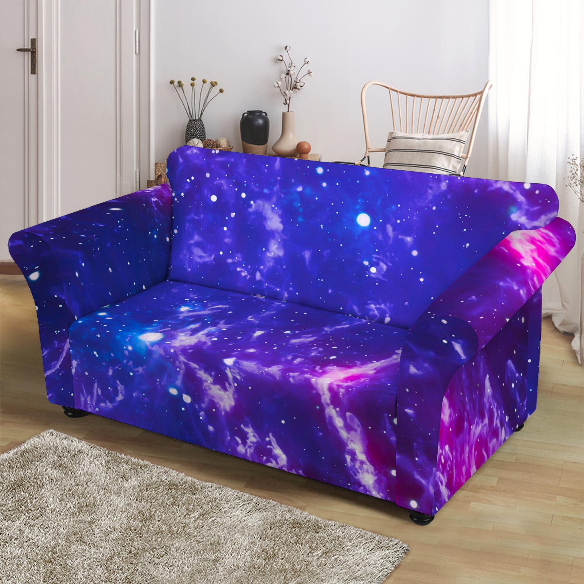 Dark Purple Universe Galaxy Space Print Loveseat Slipcover