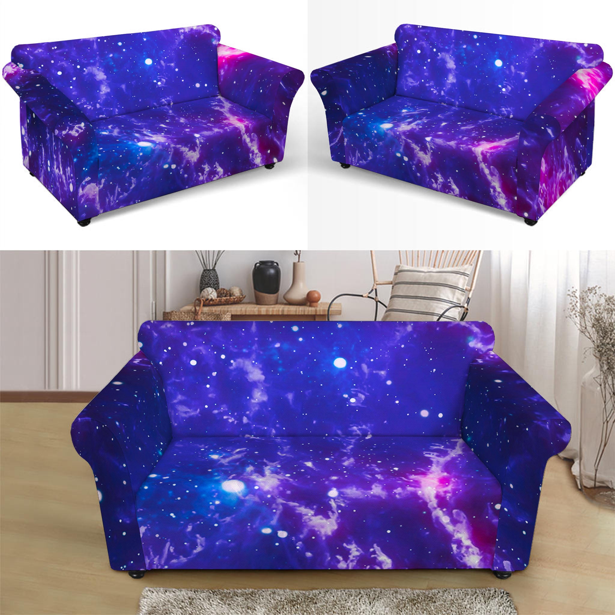 Dark Purple Universe Galaxy Space Print Loveseat Slipcover