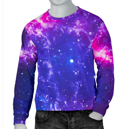 Dark Purple Universe Galaxy Space Print Men's Crewneck Sweatshirt GearFrost