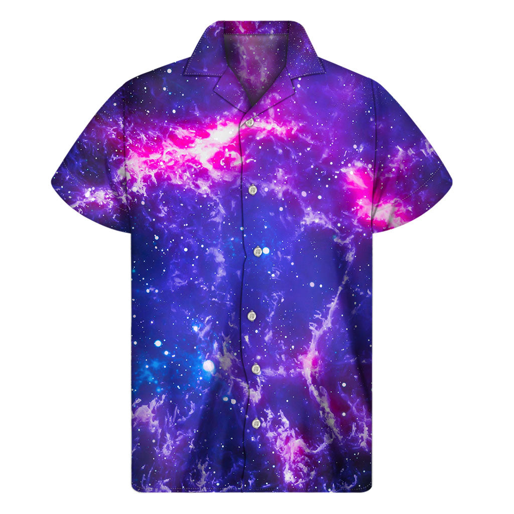 Dark Purple Universe Galaxy Space Print Men's Short Sleeve Shirt