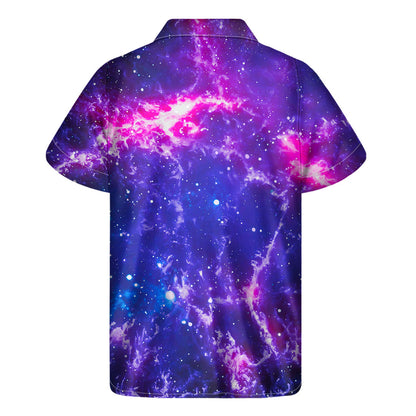 Dark Purple Universe Galaxy Space Print Men's Short Sleeve Shirt