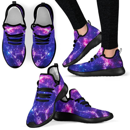 Dark Purple Universe Galaxy Space Print Mesh Knit Shoes GearFrost