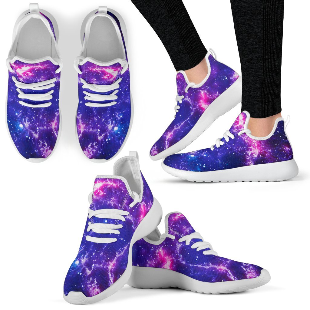 Dark Purple Universe Galaxy Space Print Mesh Knit Shoes GearFrost