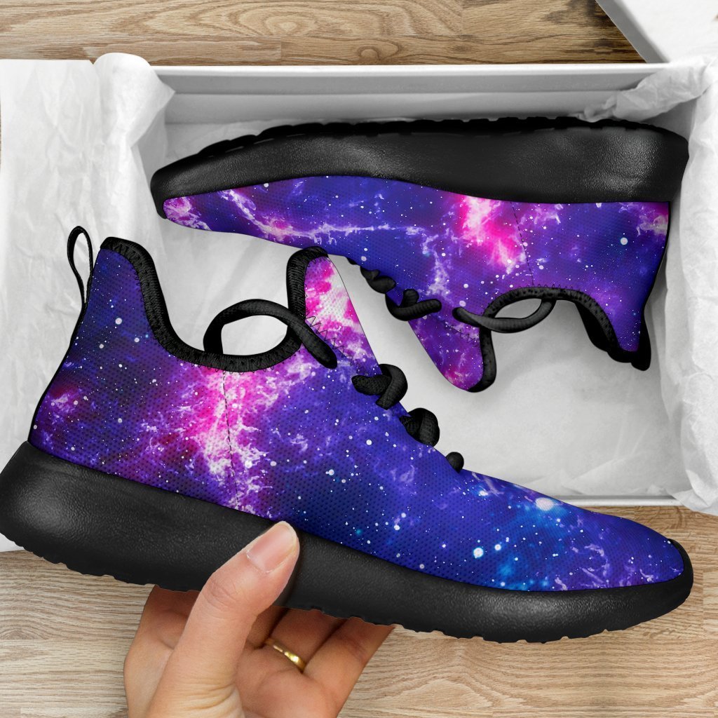 Dark Purple Universe Galaxy Space Print Mesh Knit Shoes GearFrost