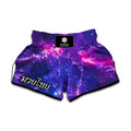 Dark Purple Universe Galaxy Space Print Muay Thai Boxing Shorts
