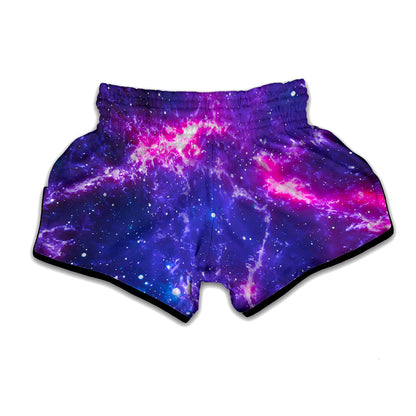 Dark Purple Universe Galaxy Space Print Muay Thai Boxing Shorts