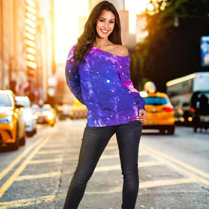 Dark Purple Universe Galaxy Space Print Off Shoulder Sweatshirt GearFrost