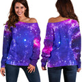 Dark Purple Universe Galaxy Space Print Off The Shoulder Sweatshirt