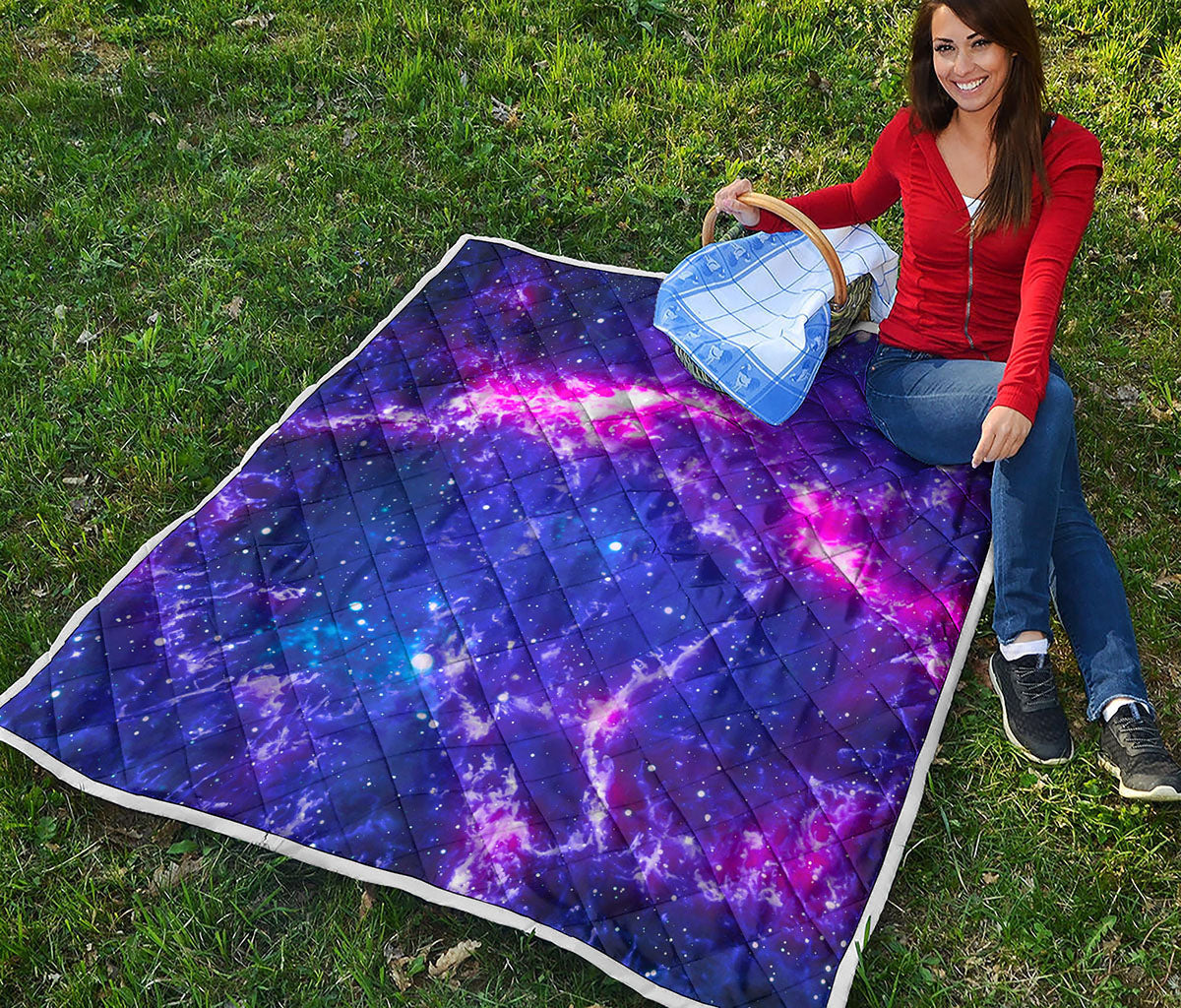 Dark Purple Universe Galaxy Space Print Quilt