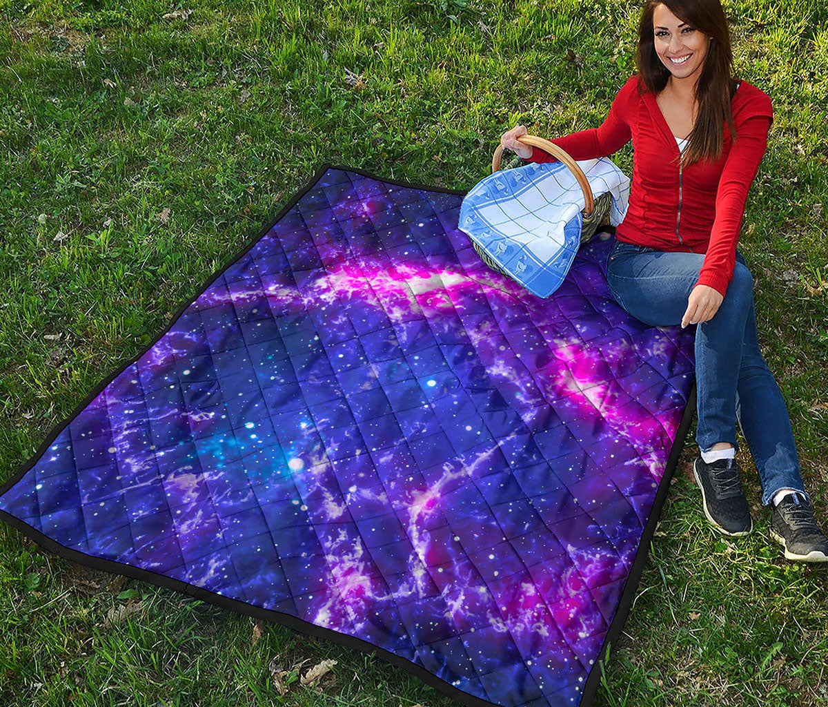 Dark Purple Universe Galaxy Space Print Quilt