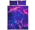 Dark Purple Universe Galaxy Space Print Quilt Bed Set