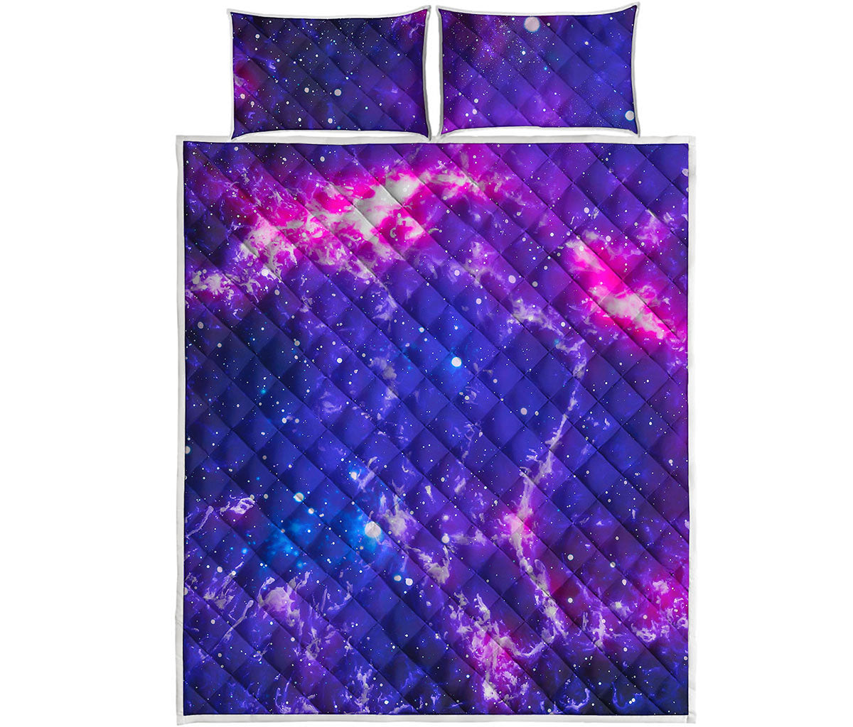 Dark Purple Universe Galaxy Space Print Quilt Bed Set
