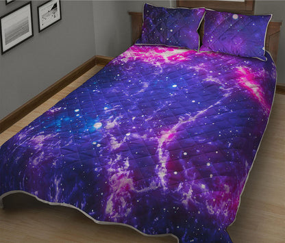 Dark Purple Universe Galaxy Space Print Quilt Bed Set