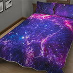 Dark Purple Universe Galaxy Space Print Quilt Bed Set