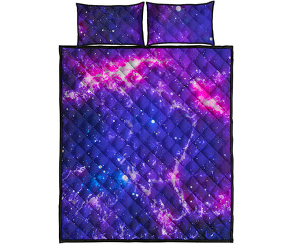 Dark Purple Universe Galaxy Space Print Quilt Bed Set