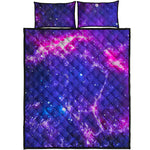 Dark Purple Universe Galaxy Space Print Quilt Bed Set