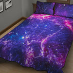Dark Purple Universe Galaxy Space Print Quilt Bed Set