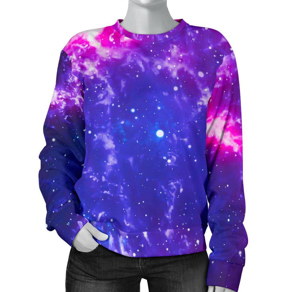 Dark Purple Universe Galaxy Space Print Women's Crewneck Sweatshirt GearFrost