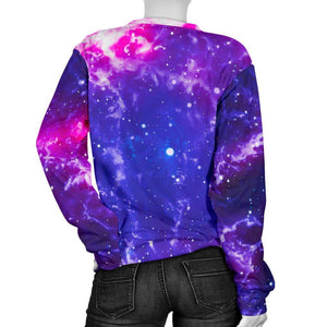 Dark Purple Universe Galaxy Space Print Women's Crewneck Sweatshirt GearFrost