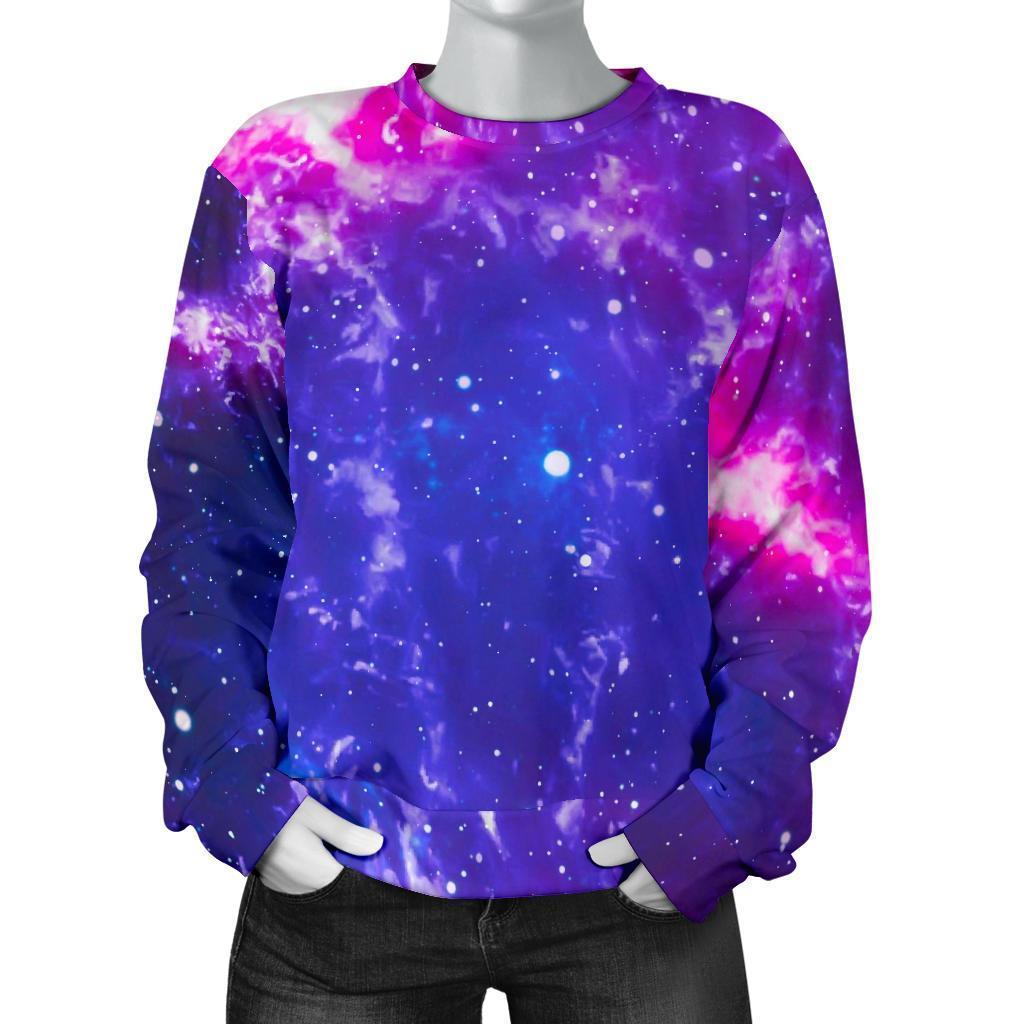 Dark Purple Universe Galaxy Space Print Women's Crewneck Sweatshirt GearFrost