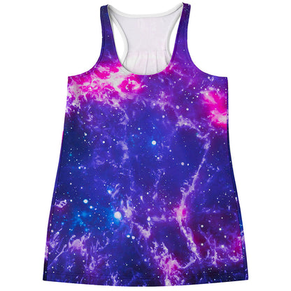 Dark Purple Universe Galaxy Space Print Women's Racerback Tank Top