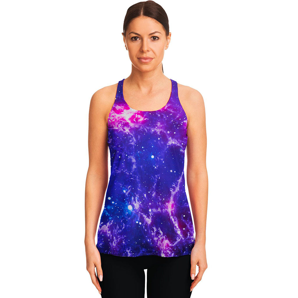 Dark Purple Universe Galaxy Space Print Women's Racerback Tank Top