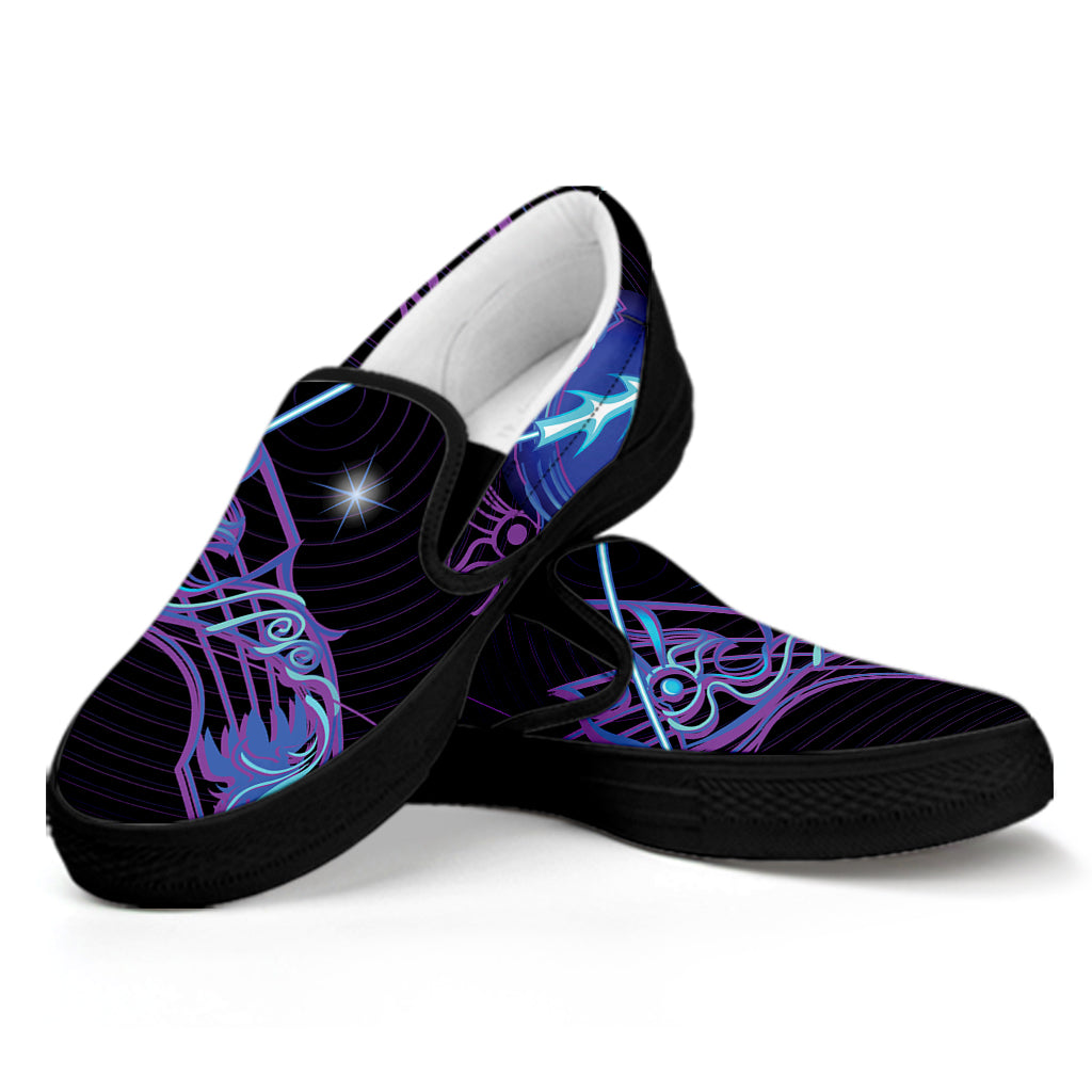 Dark Sagittarius Zodiac Sign Print Black Slip On Shoes