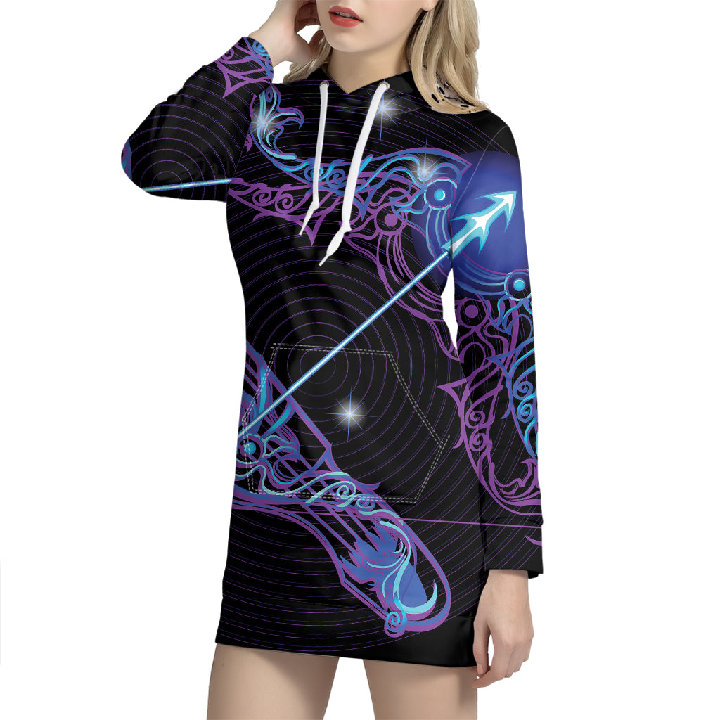 Dark Sagittarius Zodiac Sign Print Pullover Hoodie Dress