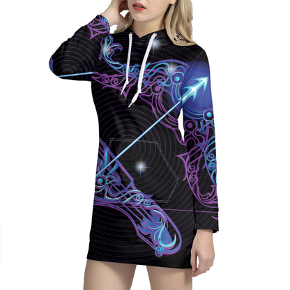 Dark Sagittarius Zodiac Sign Print Pullover Hoodie Dress
