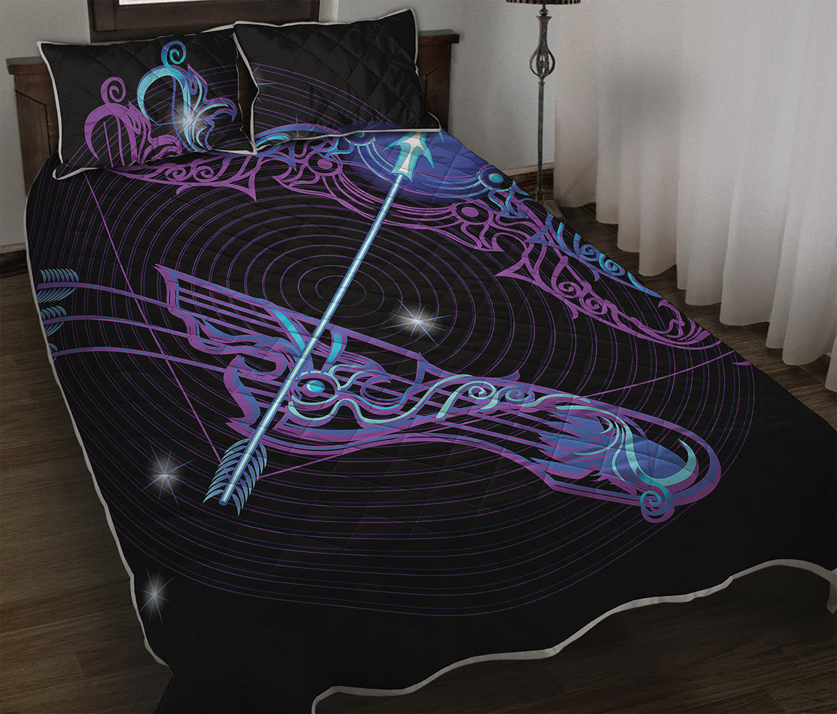 Dark Sagittarius Zodiac Sign Print Quilt Bed Set