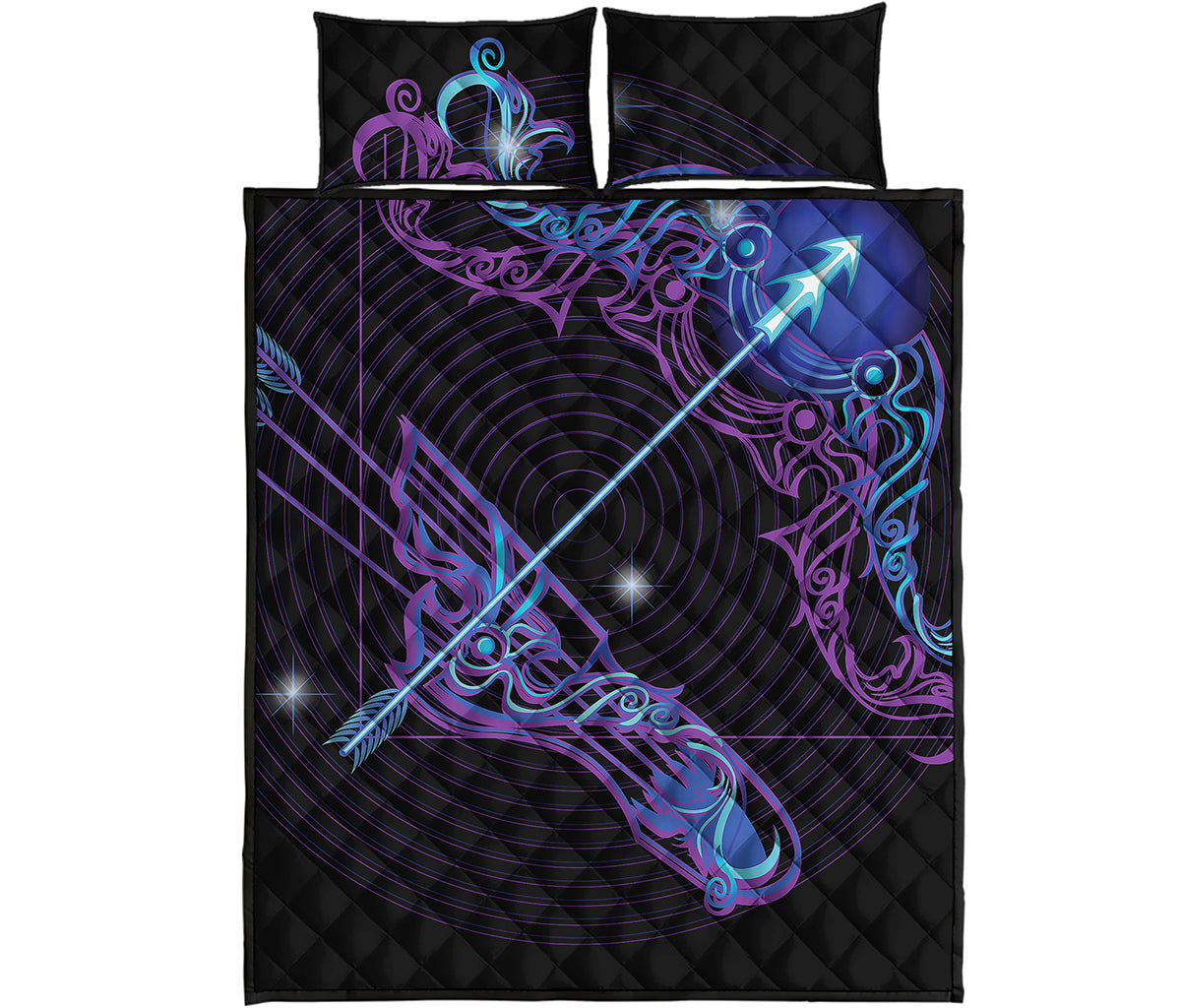 Dark Sagittarius Zodiac Sign Print Quilt Bed Set