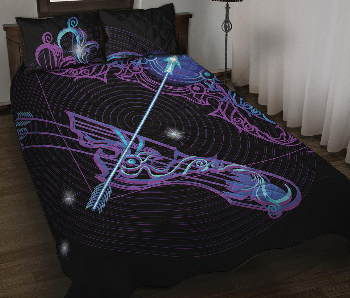 Dark Sagittarius Zodiac Sign Print Quilt Bed Set