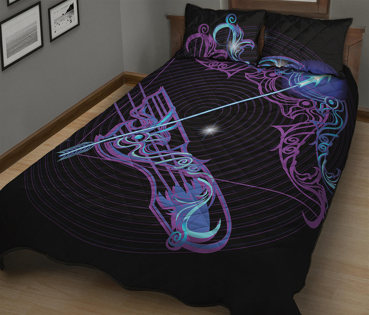 Dark Sagittarius Zodiac Sign Print Quilt Bed Set