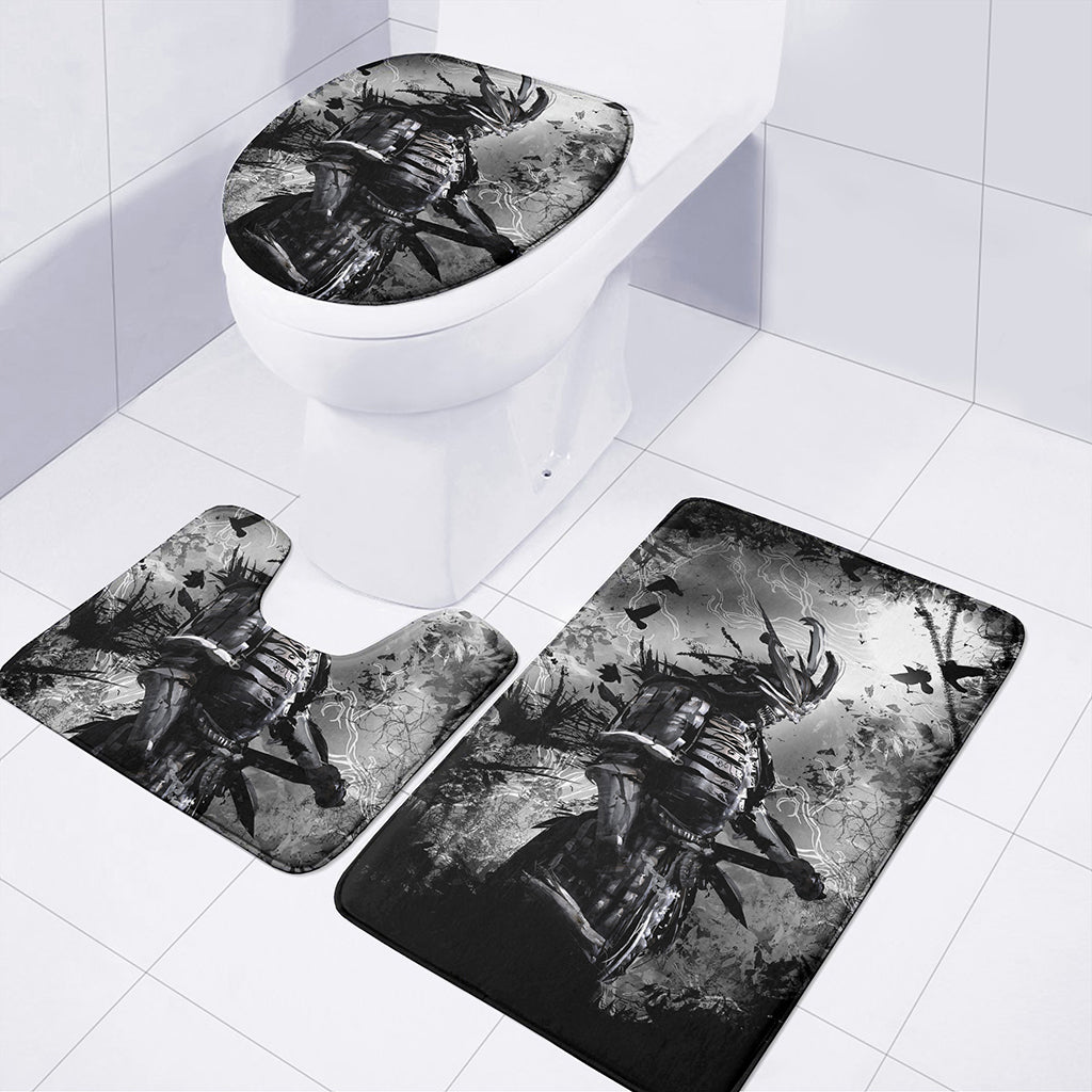 Dark Samurai Warrior Print 3 Piece Bath Mat Set