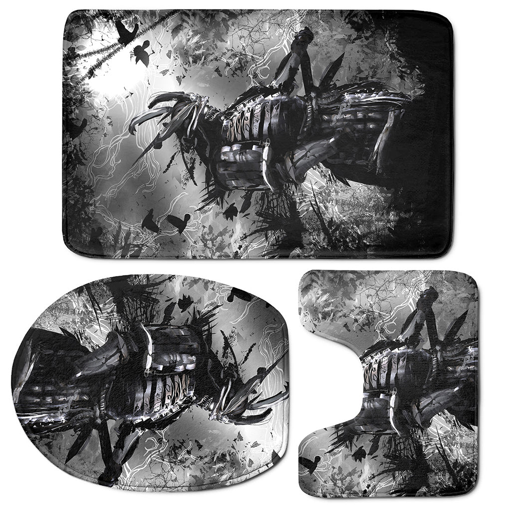 Dark Samurai Warrior Print 3 Piece Bath Mat Set